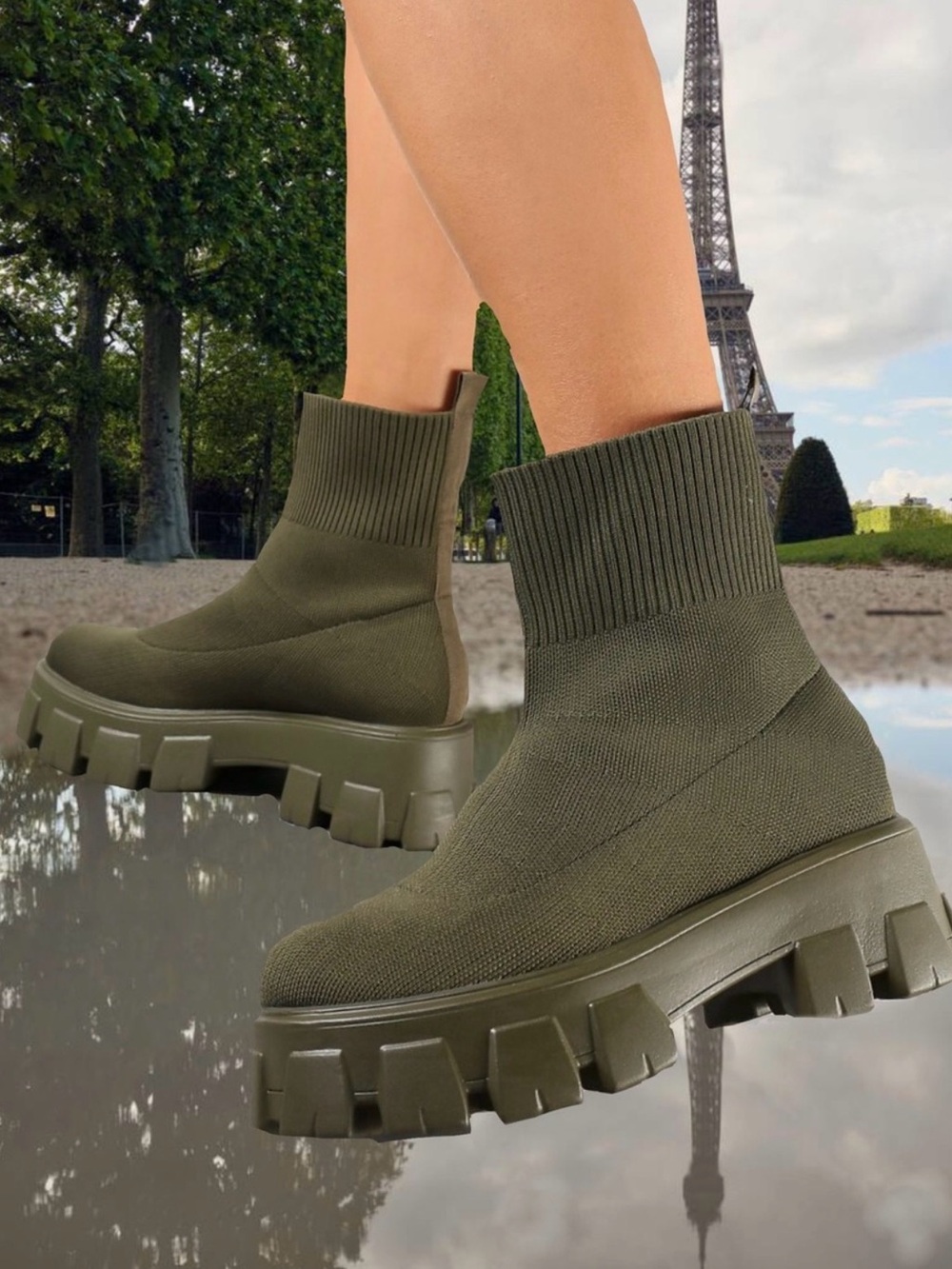 Lavishly Paris Women's Olive Green Sock Boots. Size 7.5